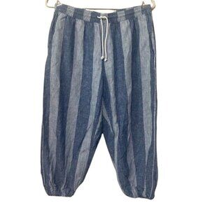 Beachlunchlounge size M linen/cotton blend stripe crop baggy drawstring pants
